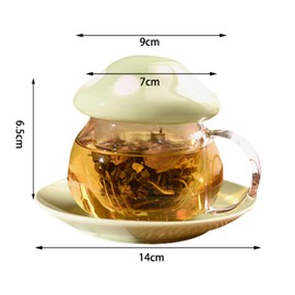 Soulnioi Pilzbecher, Glas-Teetasse mit Teesieb, niedlicher Milchbecher mit Keramikdeckel und Untersetzer, 290 ml, Pilz-Teetasse für Zuhause, Büro, Grün