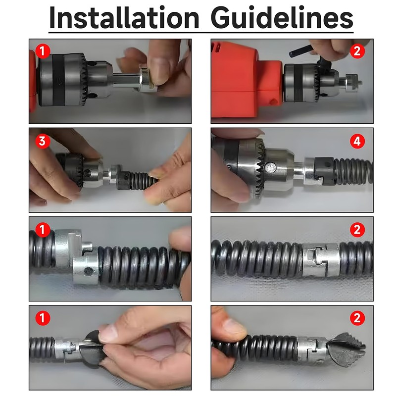 Amonk 9-Piece Drain Snake Drill Attachment Heavy-Duty Drain Cleaning Set