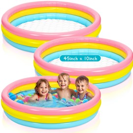 Jerify 3 Pack Swimming Pool Inflatables for Kids Baby 45 x 10 Inch Kiddie Pool 3 Rings Blow up Pool Toddler Inflatable Portable Round Paddling Pool for Indoor Outdoor Water Game (Colorful)