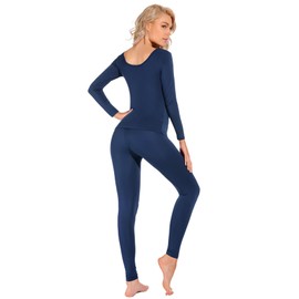 Liang Rou - Conjunto de ropa interior térmica con cuello redondo para mujer, ultra fina, modal y playera y parte inferior, 1 juego Royal Blue, XXL