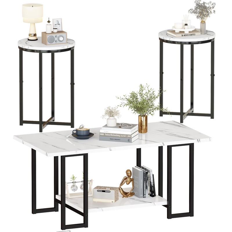 AWQM Coffee Table Set of 3, Faux Marble Coffee Table