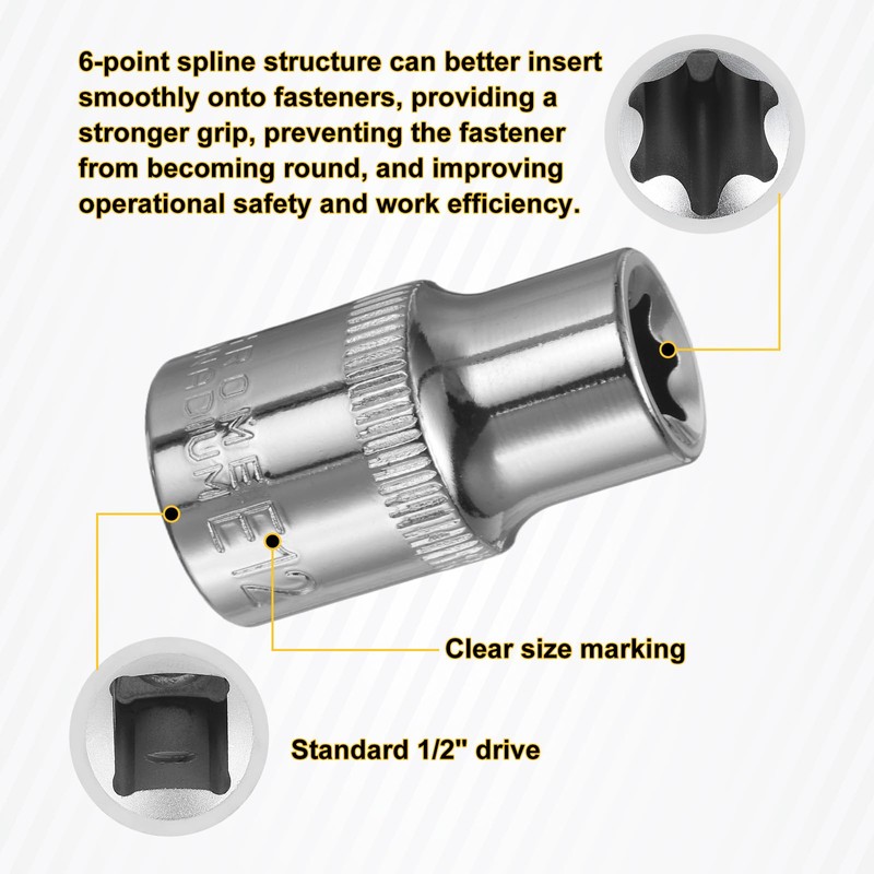 HARFINGTON 8pcs E-Torx Socket 1/2" Drive E12 External Torx Deep
