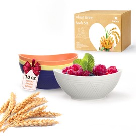 SINOGE Mini Wheat Straw Bowls, 10 OZ Small Oval Bowls Set of 4 with Etched Pattern, Microwave and Dishwasher Safe Kitchen Bowls, Plastic Bowls Reusable for Ice Cream,Snack,Appetizer Bowl- Sunset Feast