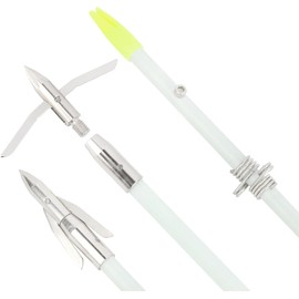 AMEYXGS 3/6pcs Archery Bowfishing Arrows Luminous or White Fiberglass Arrow Shaft with Broadheads and Safty Slides for Compound Bow and Recurve Bow Fishing Huntings (6 pcs, White, Short broadheads)