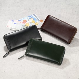 MILAGRO ST-W1619 Round Long Wallet, Ethiopian Sheep (Men's, Wallet, Zipper, Coin Purse, Bill Compartment, Card, Leather, Leather), Black