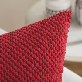 MIULEE Corduroy Cushion Cover Fabric Granule Throw Pillow Case Square Solid Home for Sofa Chair Couch Bedroom Decorative Pillowcases with Invisible Zipper 2 Pieces Red 40x40cm 16x16 Inch
