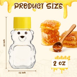 48 Pcs 2 oz Plastic Honey Bear Bottle Bear Shape Clear Honey Containers Bulk Empty Honey Bear Cup Reusable Mini Honey Bear Jars with Lids Cap Bear Juice Bottle for Holidays Baby Shower Gifts (Yellow)