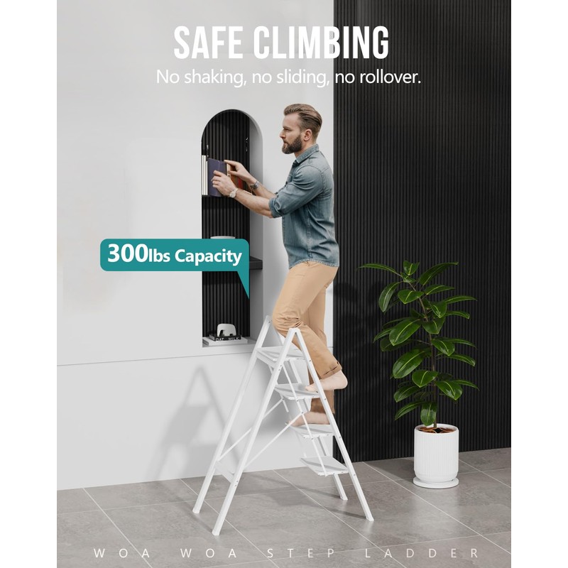 WOA WOA 4 Step Ladder, Foldable Step Stool, Aluminum Lightweight