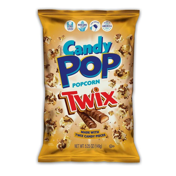 Snack Pop, Twix Candy Coated Popcorn, Made with Real Twix Candy, Drizzled with Chocolate and Caramel, NON-GMO, 12 5.5oz Bags