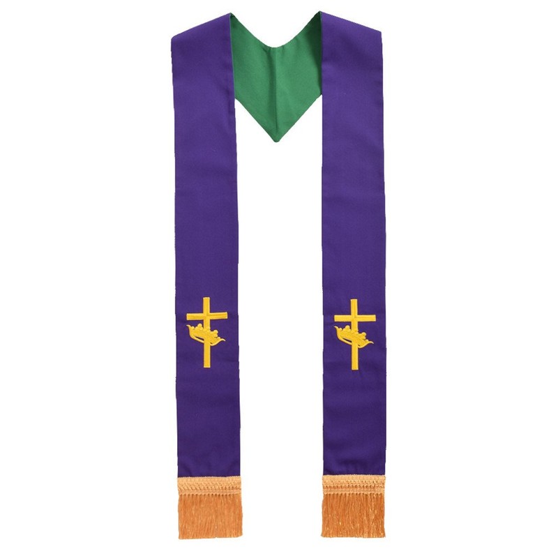 BLESSUME Church Pastor Reversible Stole with Tassels (Purple & Green)
