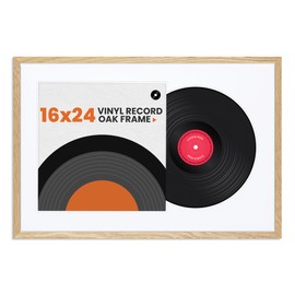 Venusmiles Vinyl Record Display Frame 24 X 16 Inches Natural Oak Wood Vinyl Frame Display, Double Groove Record Album Frame with Shatter-Resistant Tempered Glass Cover and Hanging Hardware
