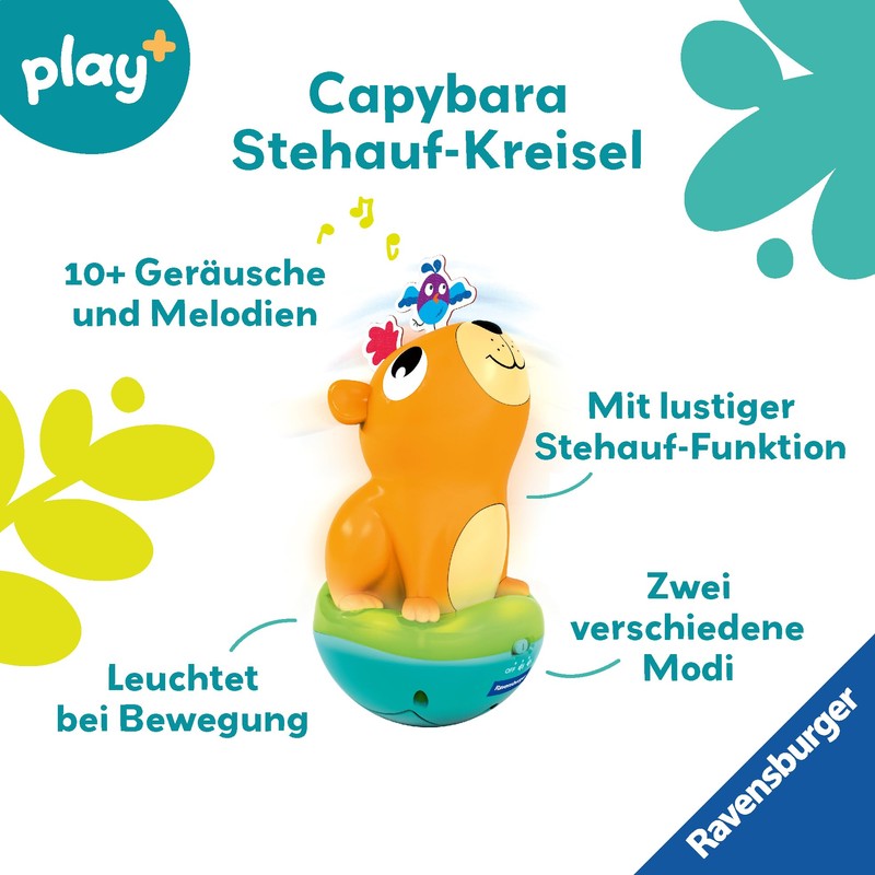 Ravensburger Play+ 4874 Musical Standing Up Spinning Top: Capybara, Roly-Poly,