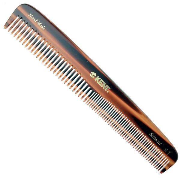 Kent 9T Double Tooth Hair Dressing Table Comb, Tortoise Fine and Wide Tooth Dresser Comb For Hair, Beard and Mustache, Coarse / Fine Hair Styling Grooming Comb for Men Women and Kids. Made in England