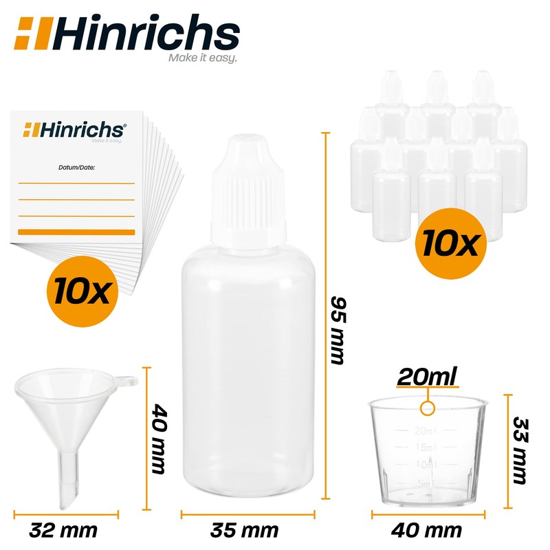 Hinrichs 10 x 50ml Plastic Squeeze Bottle - Small Squeeze