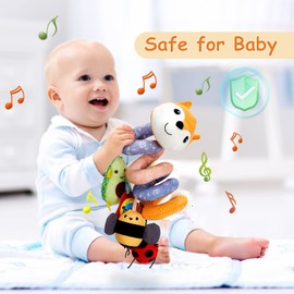 Funsland Pram Toy, Cot Spiral Toy, Car Seat Toy, Baby Fox Activity Spiral Plush Toy with Ringing Bell, Bed Hanging Toy for Babies 0-6 Months