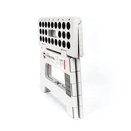 Kikkerland Foldable Sturdy Non- Slip Compact Lightweight Plastic Rhino II Step Stool, White, Holds up to 300 lbs, for Kitchen, Bathroom