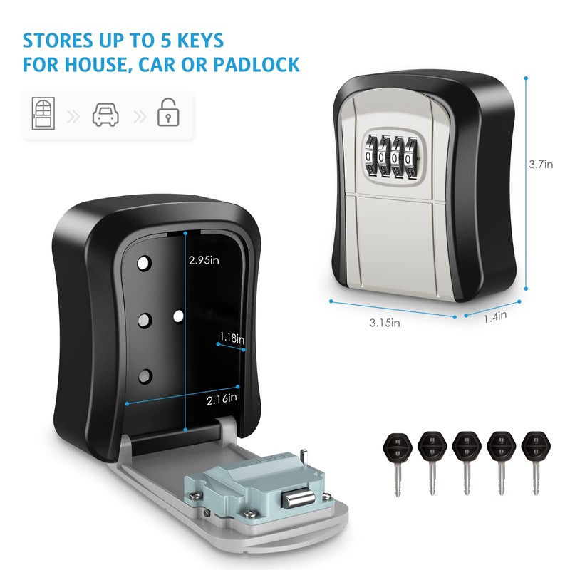 AMIR Lock Box Wall Mounted, 4-Digit Combination Lockbox for Outside,