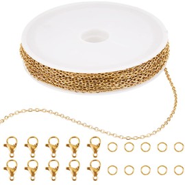 SUNNYCLUE 32.8 Feet/10M Gold Cable Chain 3mm Oval Chain Necklace Bulk Roll Satellite Chains with Jump Ring and Lobster Clasps Link Chains Kits for Jewellery Making Necklaces Bracelets Pendants Crafts