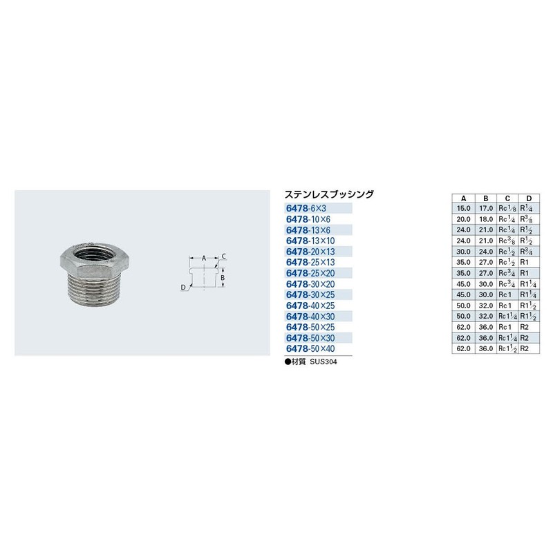 Kakudai Stainless Steel Bushing 6478-25 x 13