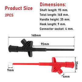 Pack of 2 Multimeter Cable Test Probe, Professional Insulated Quick Test Hook Clip, Test Probe Insulated 10 a Crocodile Clip Test Probe with 4 mm Banana Socket, Quick Test Clip, Removable Probe, Multi