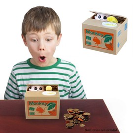Powerking Stealing Coin Money Box, Monkey Piggy Bank Stealing Money Coin and Saving Coins Penny Box Bank Toy Birthday For Kids and Children