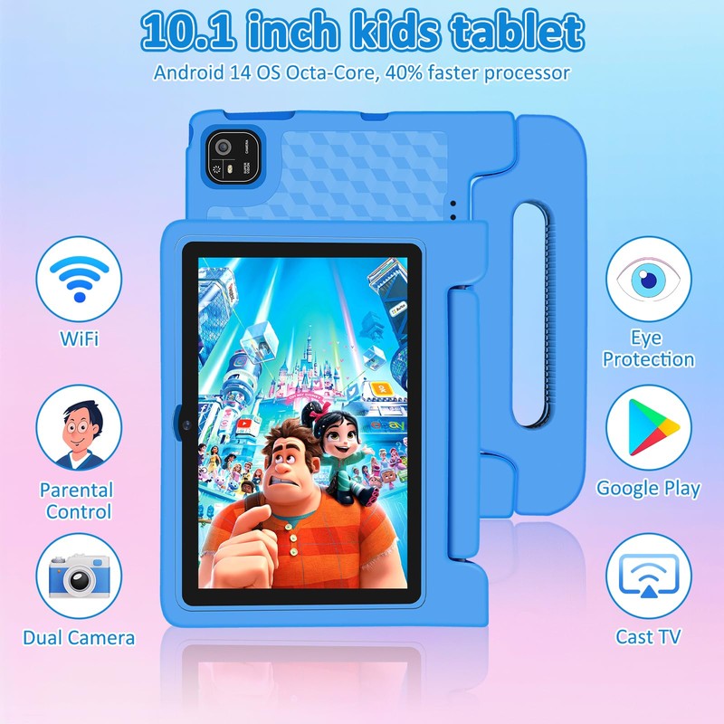 NRKDUBQ Tablet for Kids, 10.1 inch IPS HD Touchscreen Android