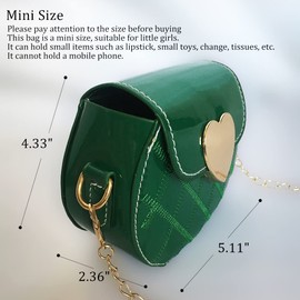 Little Girl Saddle Bags Patent Leather Toddler Shoulder Crossbody bag Purse Handbags with Gad Chain, Green,