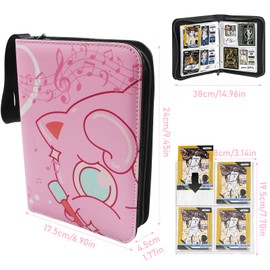 BOUDOI Trading Card Binder, PU Leather Cards Holder with Zipper Fits 400 Cards with 50 Removable Sleeves Book Folder Storage Organizer for Boys and Girls