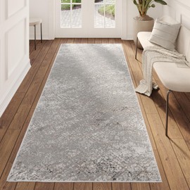 TAPISO Valley Vintage Short Pile Rug Runner Grey Abstract Used Effect Mottled Smudged for Hallway, Living Room, Bedroom, Dining Room - Elegant Rug Runner - 70 x 150 cm