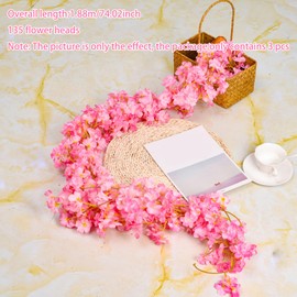 3 Pack 180cm Artificial Cherry Blossom Flower Garlands – Realistic Pink Silk Hanging Vines for Wedding, Party, Wall, Bedroom & Garden Decoration (Pink)