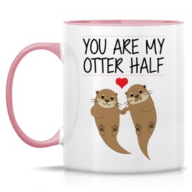 Retreez Taza divertida – You Are My Otter Half 325 ml – Divertidas, sarcasmo, sarcásticas, motivacionales, inspiradoras regalos de cumpleaños – Taza blanca con mango rosa e interior