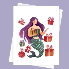 Cryptic Paper Co Christmas Mermaid bright colored Christmas cards, fantasy Christmas cards