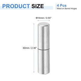 QUARKZMAN Pack of 4 60 x 14 mm Stainless Steel Weldable Removable Barrel Hinges for Metal Gate Swing Door Trailer Ramp, Silver