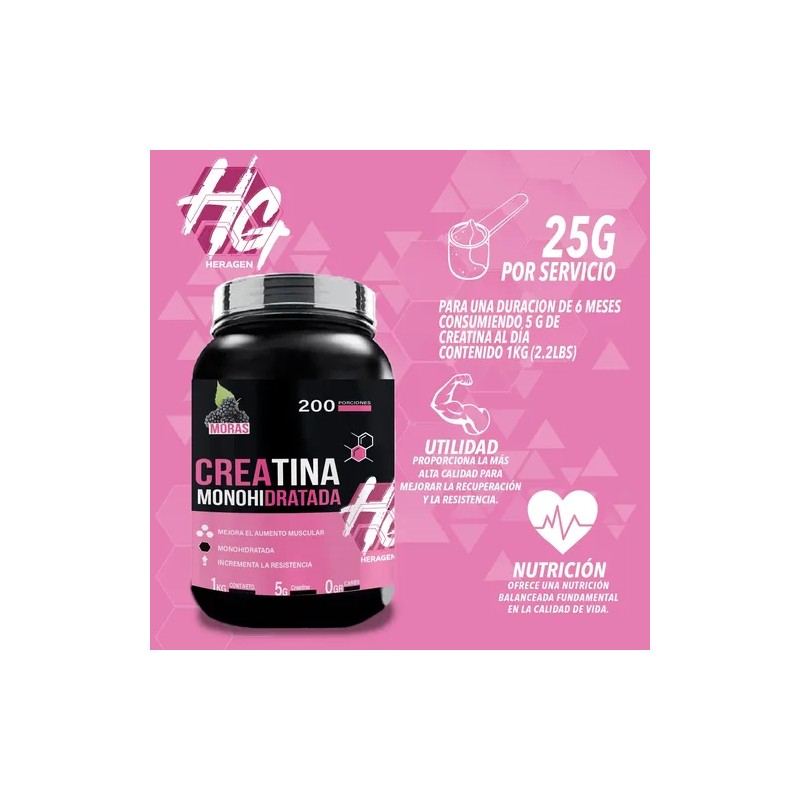 Creatina Suplemento Monohidratada Heragen 1kg 200 Servicios