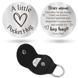 Pocket Hug Token Long Distance Relationship Keepsake Stainless Steel Double Sided Inspirational Gift with PU Leather Keychain (Dear Mom)
