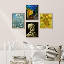 SIGNWIN Framed Poster Vincent Van Gogh Skeleton Almond Blossoms Wilderness Nature Illustrations Fine Art Decorative Country/Farmhouse Vintage for Living Room, Bedroom, Office - 11"x14"x4 Natural