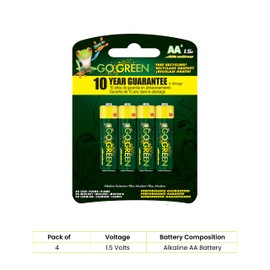 GoGreen Power (24001) Eco Friendly Alkaline AA Batteries - No Lead, Cadmium or Mercury - Pack of 4