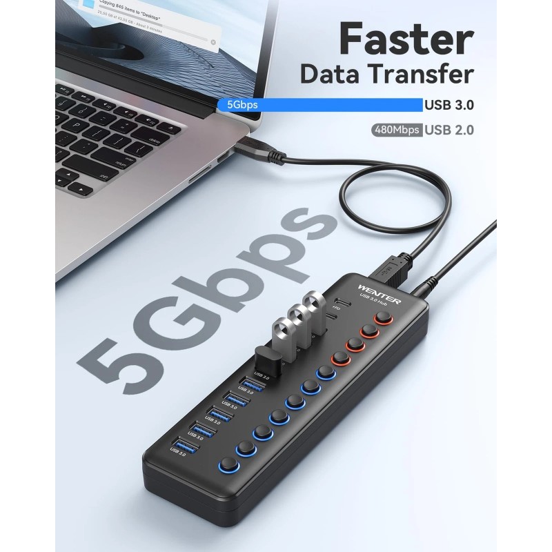 WENTER Powered USB 3.0 Hub, Wenter 48W 11-Port USB Hub