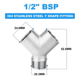 ERGAOBOY 5 Pcs 304 Stainless Steel Y Shape 3 Way Pipe Fittings, 1/2" BSP Female x 1/2" BSP Female x 1/2" BSP Male Thread Connector
