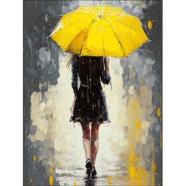 YEEIFFD 5D Diamond Painting, Paint with Diamonds DIY Diamond Art Yellow Umbrella Woman, Painting by Number Kits Round Full Drill Rhinestone for Home Wall Decor 12x16inch