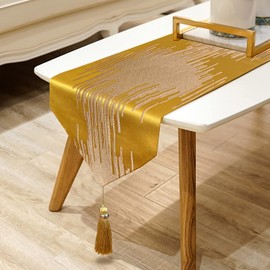 Jiino Yellow Table Runner with Tassels 13 x 98 Inch, Gorgeous Rectangular Dining Table Dresser Runners for Home Kitchen Party Wedding Festival Decorations