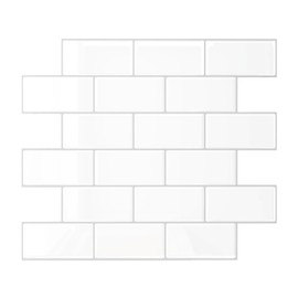 VEELIKE White Subway Backsplash Tile with Silver Grout Peel and Stick Backsplash for Kitchen 24 Sheets Adhesive Waterproof White Ceramic Wall Tiles Peel and Stick for Bathroom Shower Wall 12''x12''