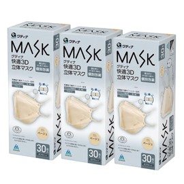青山通商株式会社 [3個セット] グディナ 快適3D立体 マスク 個包装 ベージュ ふつうサイズ 30枚入×3個セット