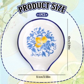 FYSUIMU 3.9 Inch Lemon Floral Mini Ceramic Spoon Rests Chinoiserie Blue Flower Small Coffee Spoon Holder for Coffee Stirrers Teaspoon Bar Station Accessories