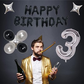 NANINUNENO 36th Black Silver Birthday Party Decorations for Men Women, Happy 36 Birthday Party Supplies with Black Happy Birthday Banner, Silver Foil Stars, Happy Birthday Balloons for 36th Birthday