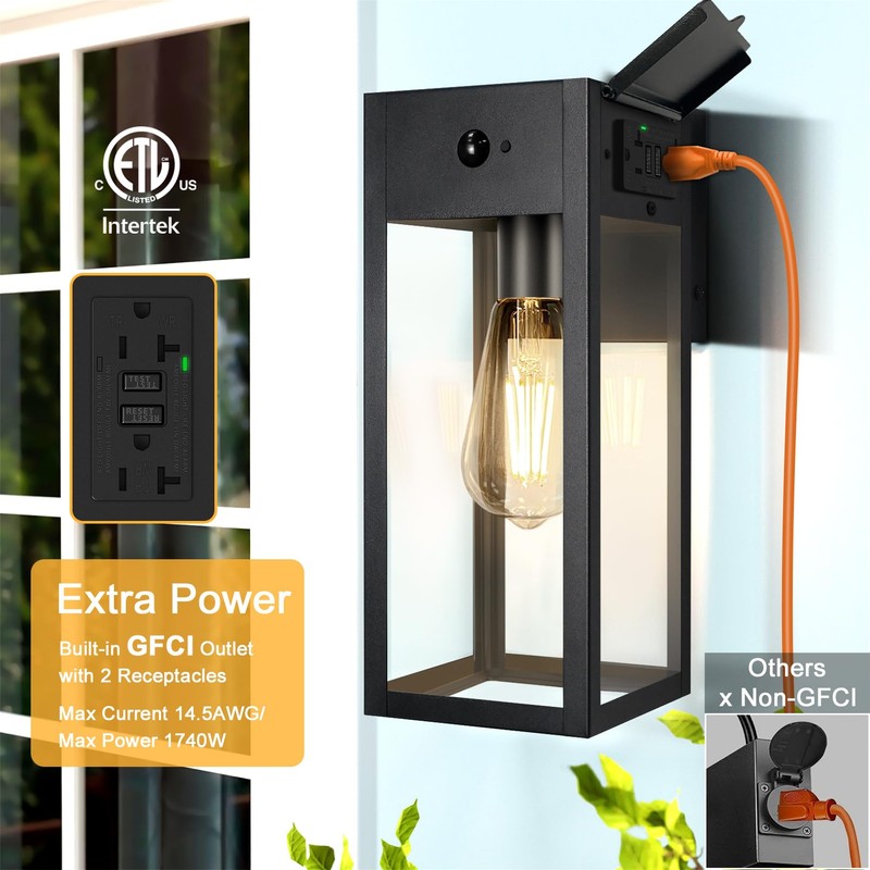 OYKYOHEI 2 Pack Porch Lights with GFCI Outlet, Dusk to