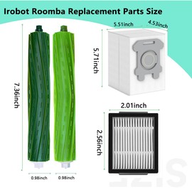 Replacement Parts & Accessories for iRobot Roomba E, I & J Series, Combo i5, j5 Series e5 e6 i1 i2 i3 i4 i5 i6 i7 i8 j5 j6 j7 j8 Vacuum Cleaner, 2 Set Rubber Brushes 2 HEPA Filters 2 Dust bags