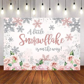 Avezano Snowflake Baby Shower Backdrop Pink Silver A Little Snowflake is on The Way Party Decorations for Girl Winter Wonderland Christmas Baby Shower Photo Background Banner(8x6ft)