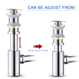 MENATT Round P-Trap Waste Pipe Kit Assembly, Bottle Trap Deodorant Type with 1 1/4" Pop-up Drain Stopper without overflow, Bathroom Sink Siphon Drainer Plumbing Tube Chrome Finished