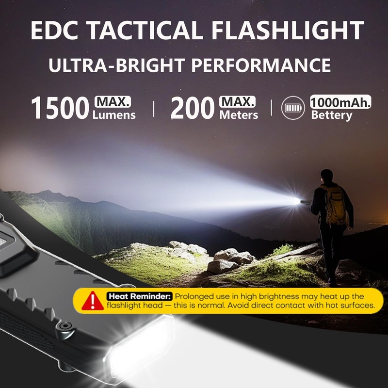 MAKDAK EDC Tactical Flashlight Rechargeable - Digital Display High Lumens